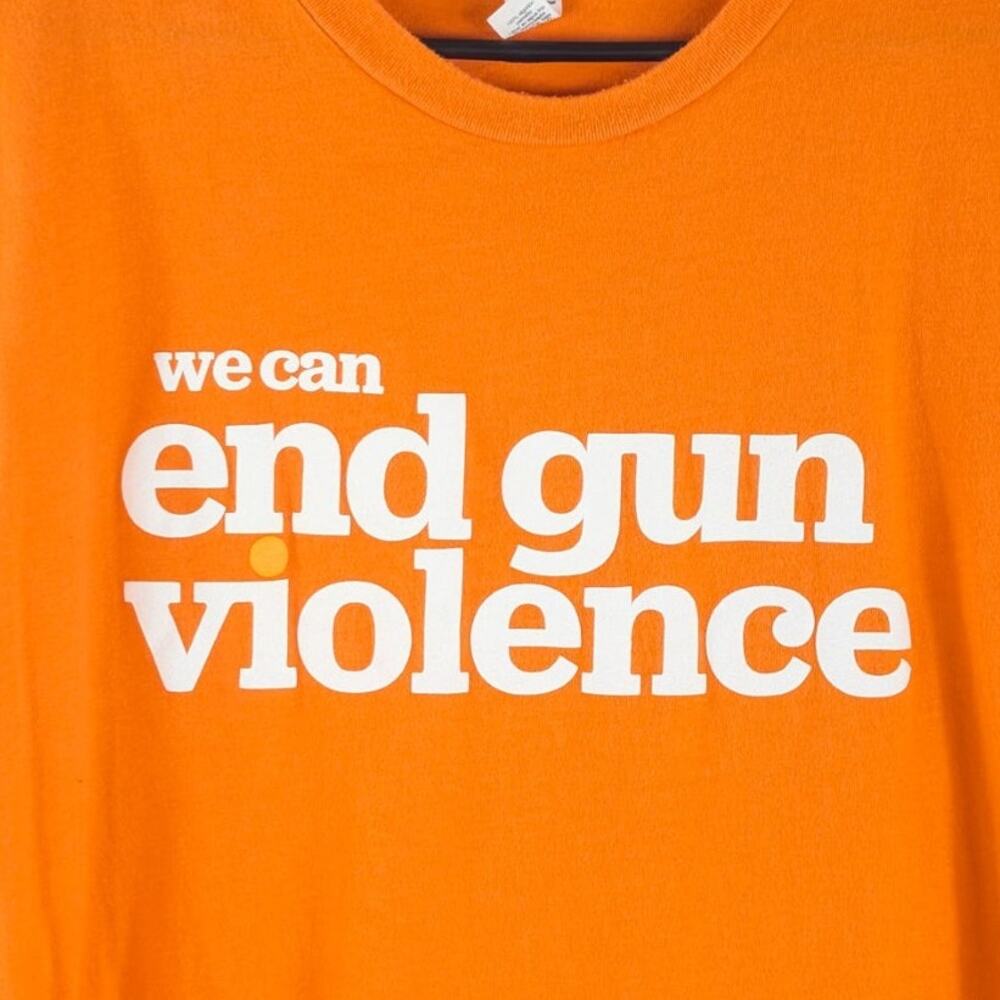 Royal Apparel L "We Can End Gun Violence" Graphic Tee Orange Short Sleeve USA